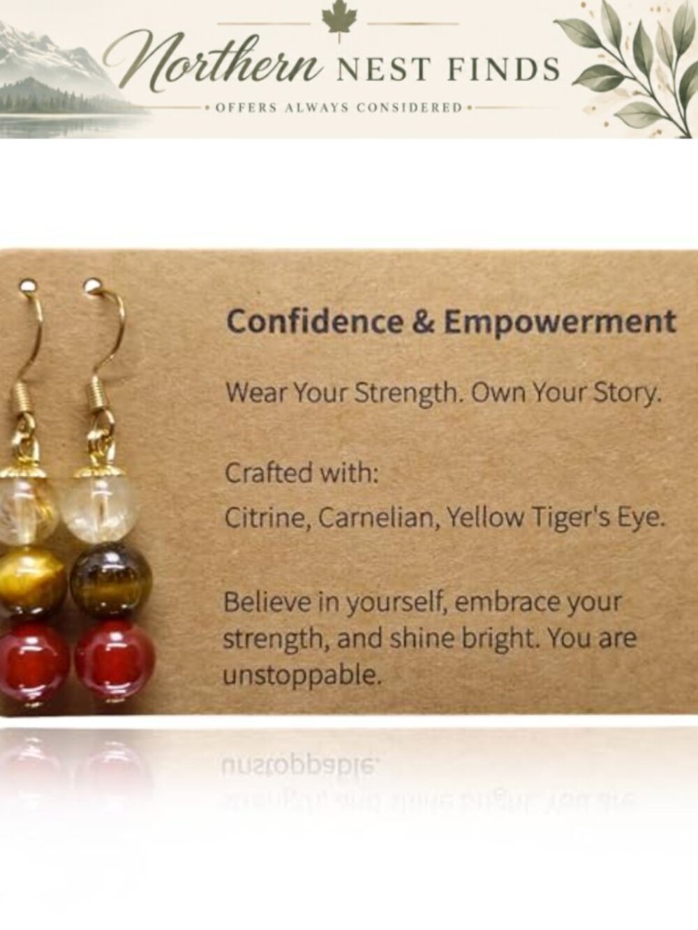 Natural Stone Drop Earrings, 8mm, Lightweight, Empowering Gift